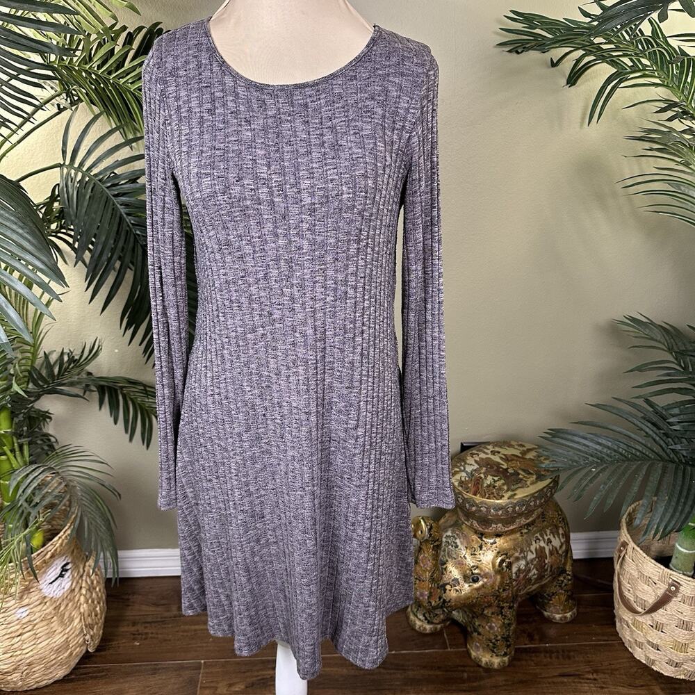 Michael Stars Women S Dress Knit Ribbed grey tweed long sleeve stretch
